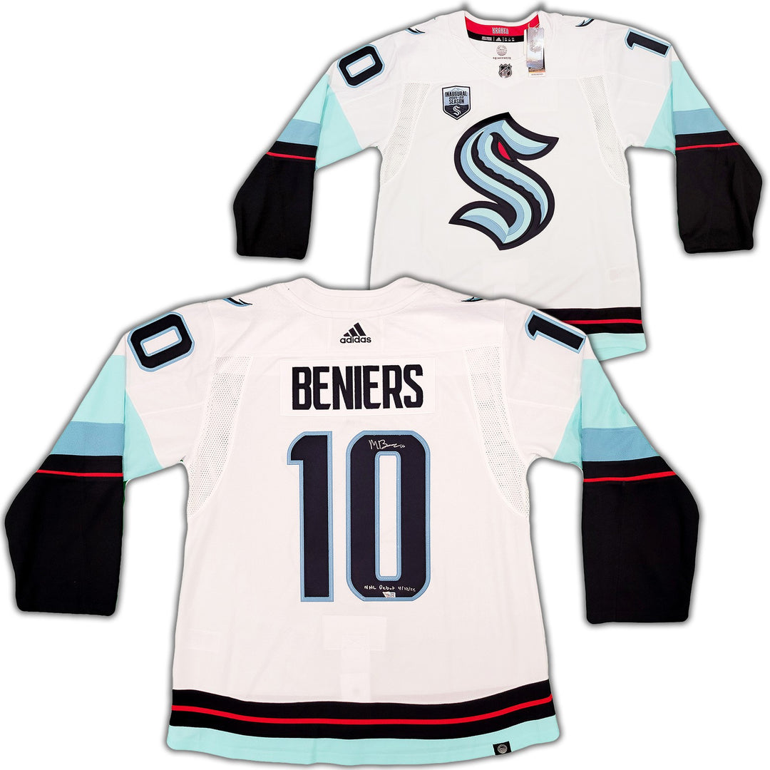 Kraken Matty Beniers Auto White Adidas Jersey Sz 54 Inaugural NHL Debut Fanatics