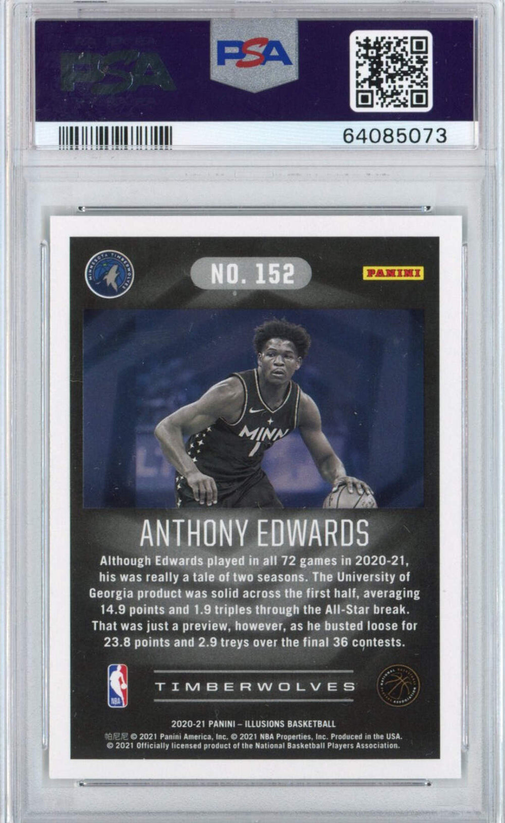 Graded 2020-21 Panini Illusions Anthony Edwards #152 Rookie RC Card PSA 10 Mint