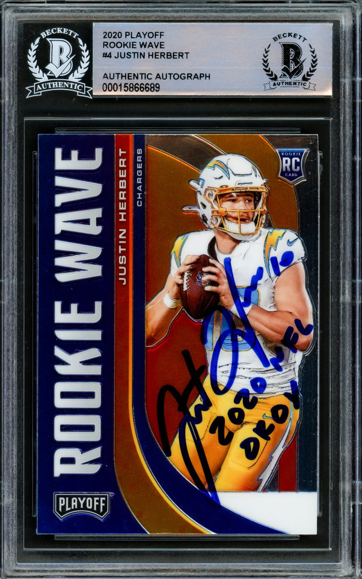 Justin Herbert Signed 2020 Panini Playoff RC Wave RC #RW-4 Chargers Beckett