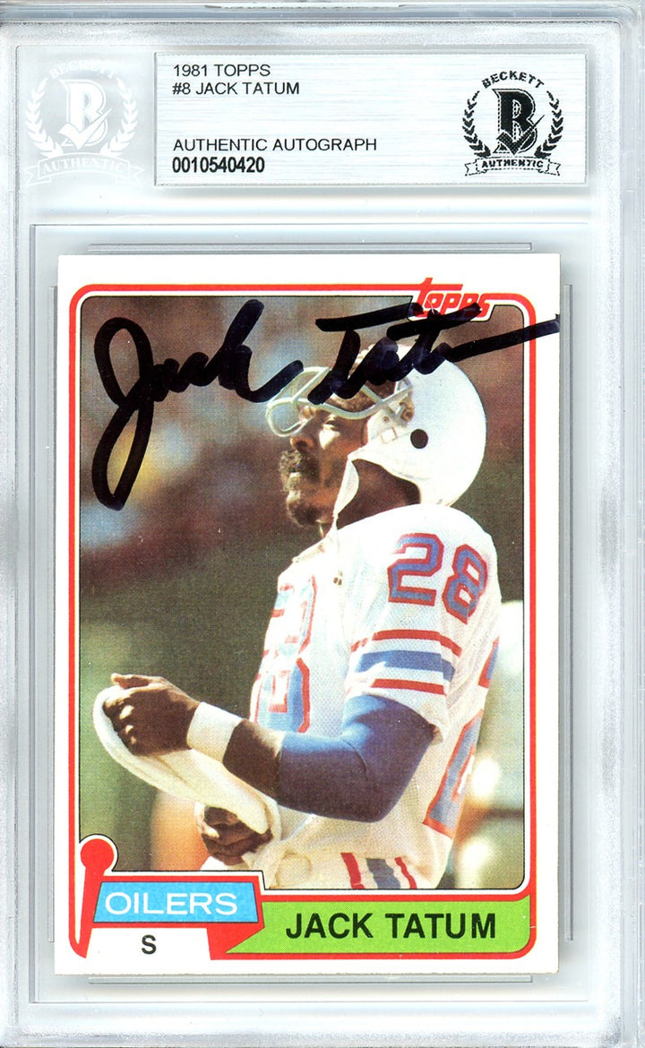Jack Tatum Autographed Signed 1981 Topps Card #8 Houston Oilers Beckett BAS