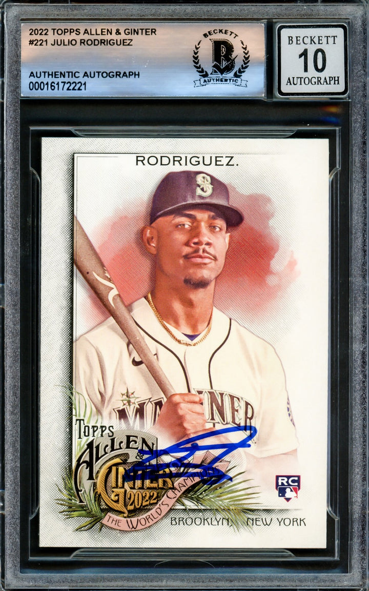 Julio Rodriguez Auto 2022 Topps Allen & Ginter RC 221 Mariners Auto 10 Beckett