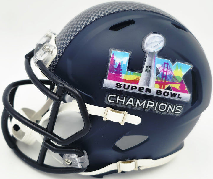 Julian Love Signed Seahawks Blue SB LX Champions Logo Speed Mini Helmet MCS Holo