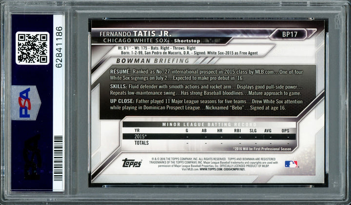 Fernando Tatis Jr Auto 2016 Bowman Prospects Yellow RC BP17 PSA 5 Sig 10 PSA/DNA