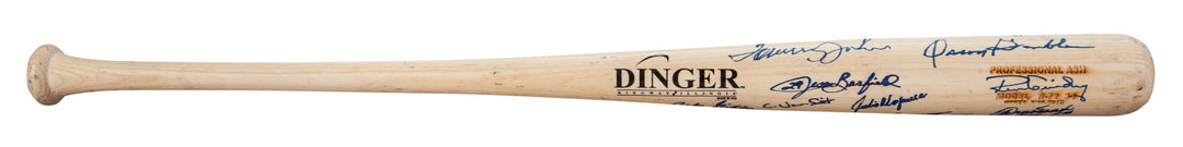 NY YANKEES OLD TIMERS SIGNED BAT GUIDRY LARSEN RIVERS DENT TORREZ LOPEZ WHITE +