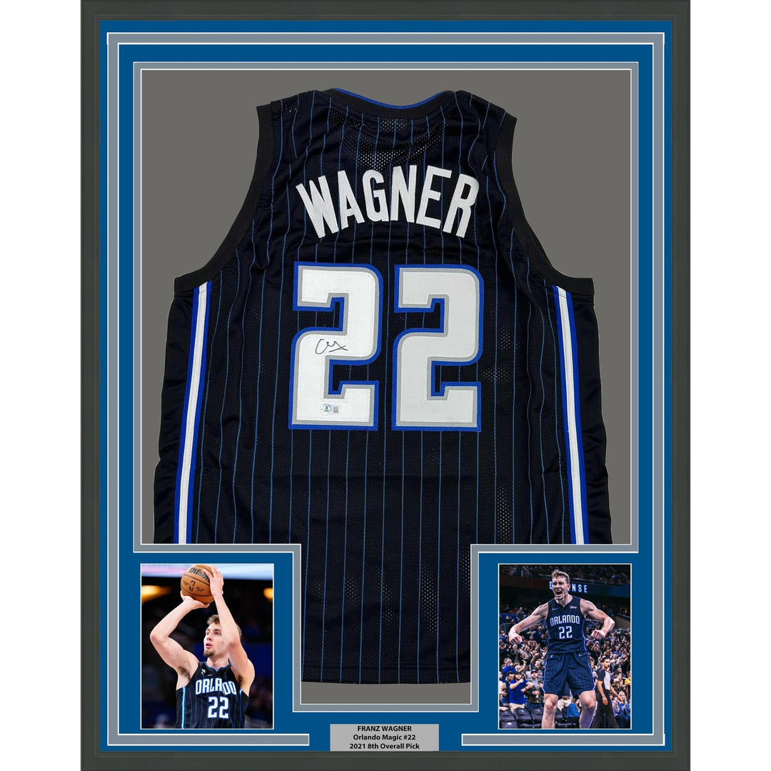 Framed Autographed/Signed Franz Wagner 35x39 Orlando Black Jersey BAS COA