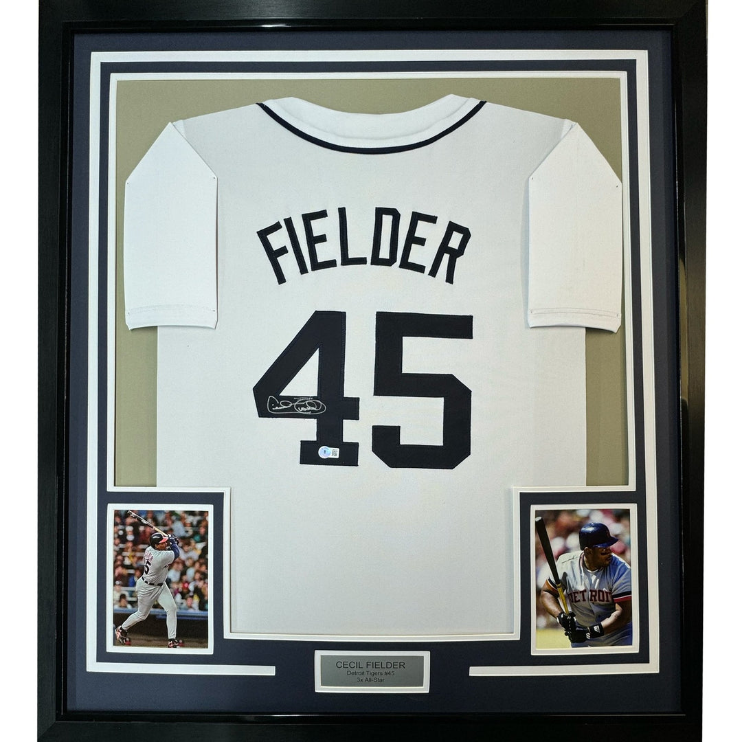FRAMED Signed CECIL FIELDER 35x39 Detroit White Jersey JSA COA Auto