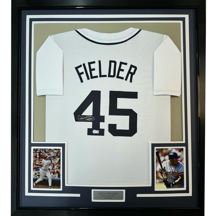 FRAMED Signed CECIL FIELDER 35x39 Detroit White Jersey JSA COA Auto