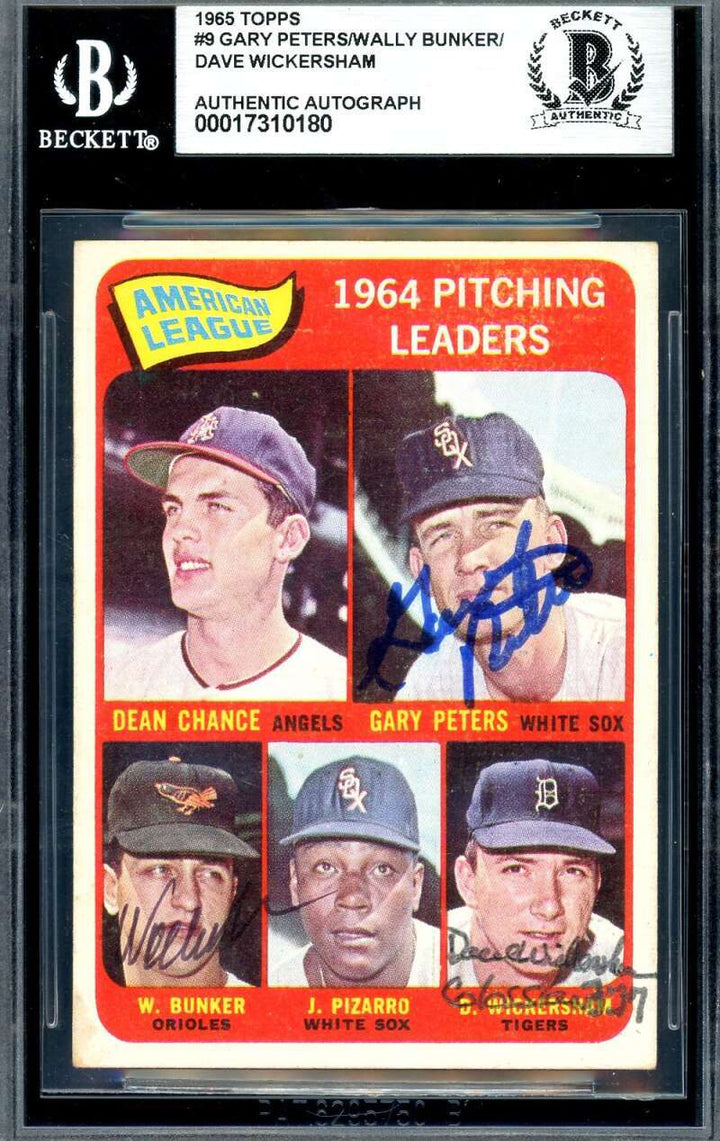 Gary Peters Wally Bunker Dave Wickersham Beckett BAS Signed 1965 Topps 1964 Lead