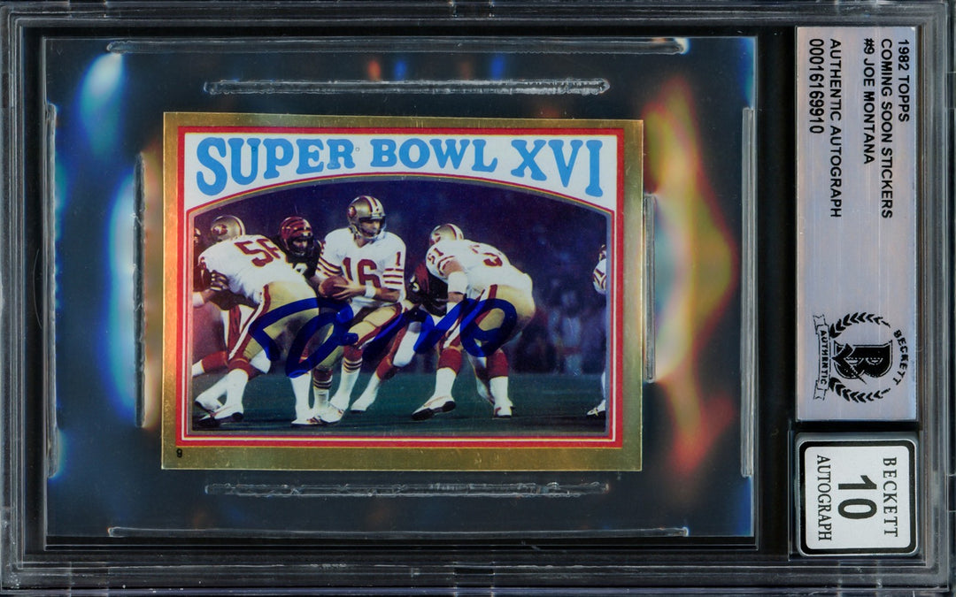 Joe Montana Auto 1982 Topps Coming Soon Stickers Card 9 49ers Auto GM 10 Beckett