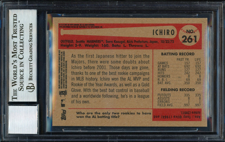 Ichiro Suzuki Signed 2002 Bowman Heritage Card 261 Mariners Auto 10 Beckett