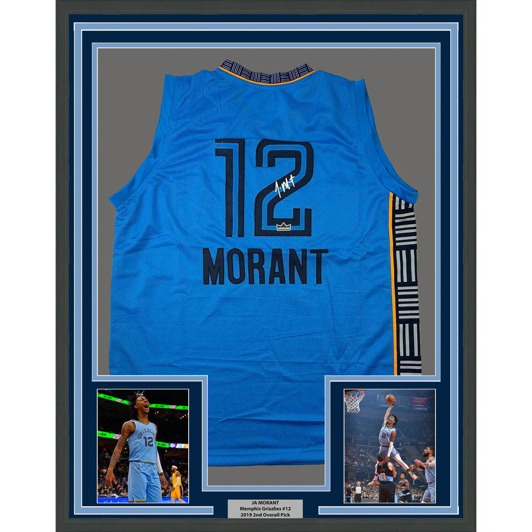 Framed Facsimile Autographed Ja Morant 33x42 Blue Reprint Laser Auto Jersey