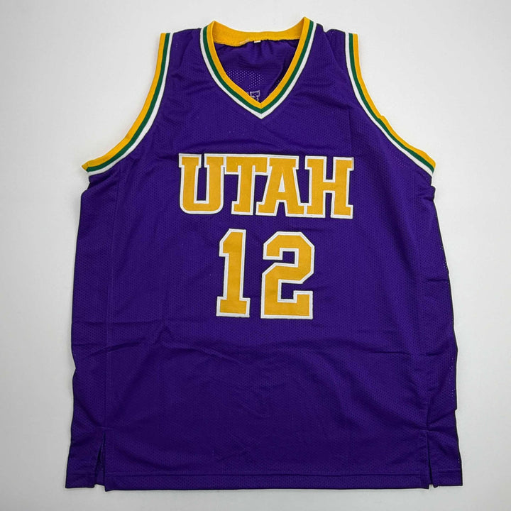Autographed/Signed John Stockton Utah Purple Jersey Beckett BAS COA