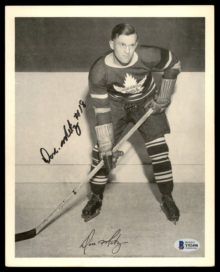 Don Metz Signed 1945-54 Quaker Oats 8x10 Photo Maple Leafs Beckett #Y92490