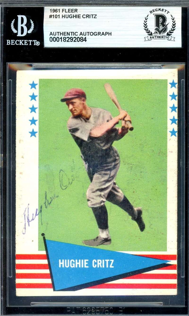 Hughie Critz Beckett BAS Signed 1961 Fleer Autographed