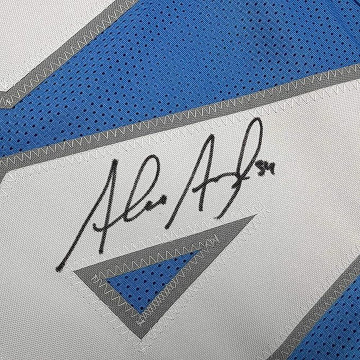 Framed Autographed/Signed Alex Anzalone 35x39 Detroit Blue Jersey Beckett COA
