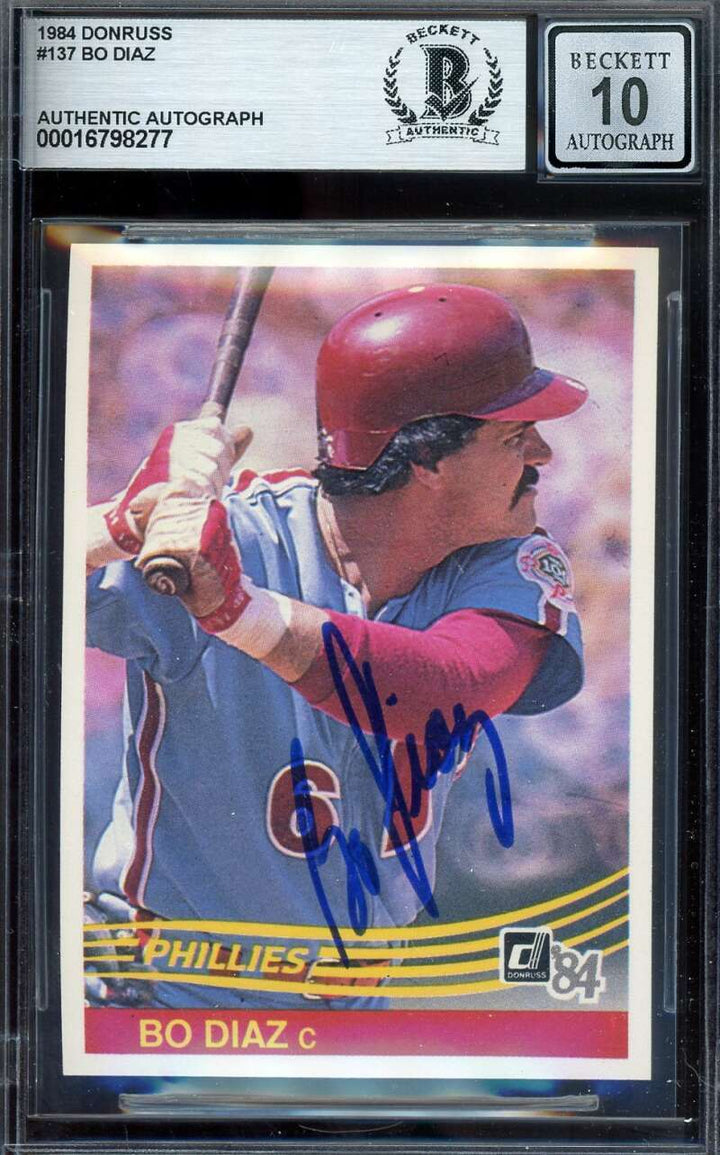 Bo Diaz Gem Mint 10 Beckett BAS Signed 1984 Donruss Autograph