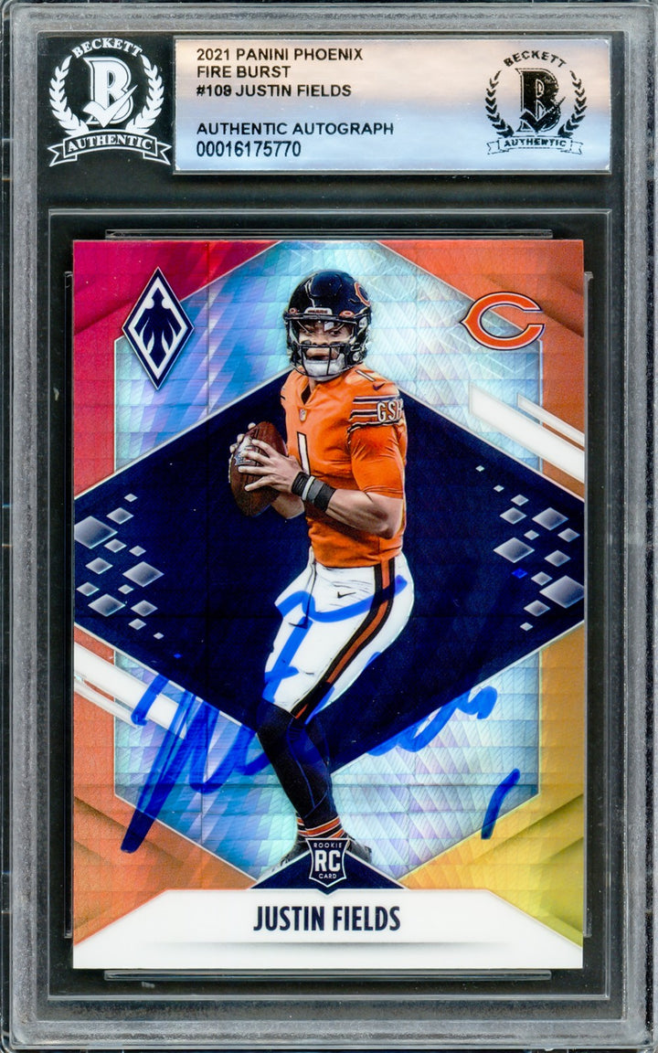 Justin Fields Autographed Signed 2021 Phoenix RC 108 Chicago Bears Beckett
