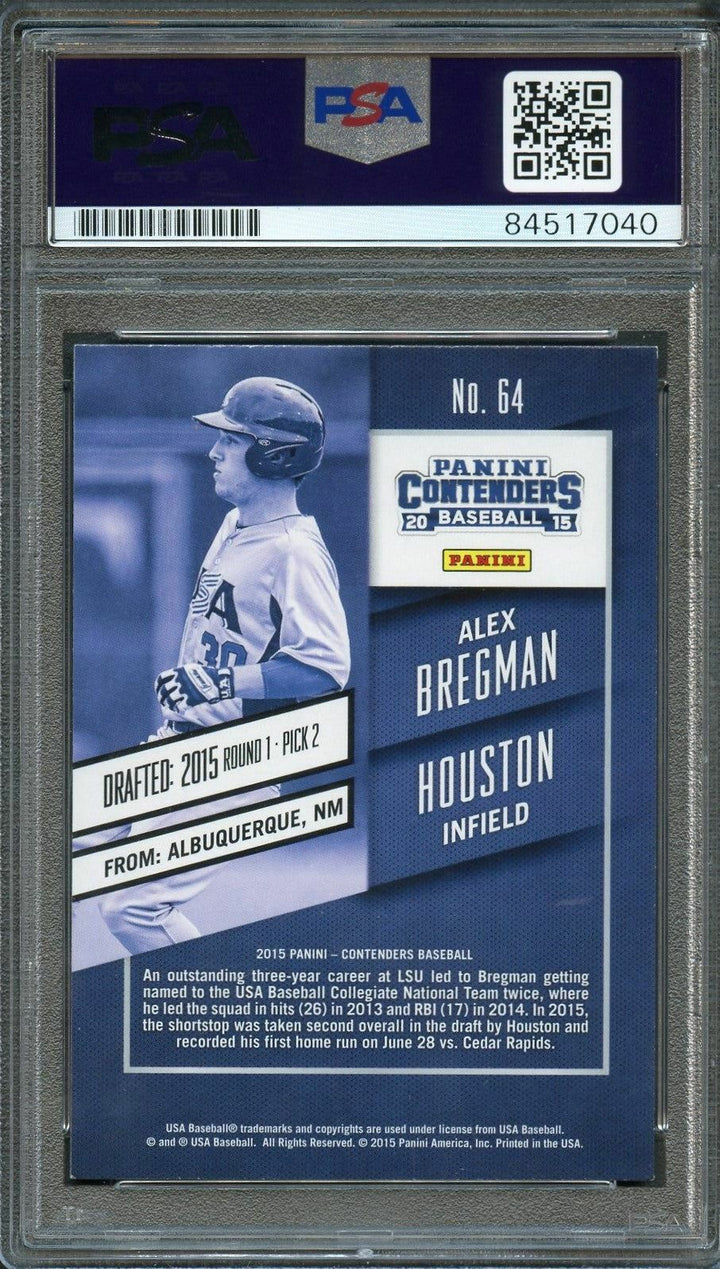 2015 Contenders Season Ticket #64 Alex Bregman Signed Card PSA Slabbed Auto 10 U