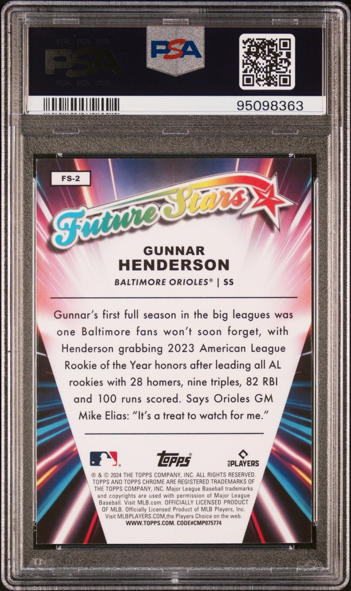 Graded 2024 Topps Chrome Gunnar Henderson #FS2 Future Stars Card PSA 10