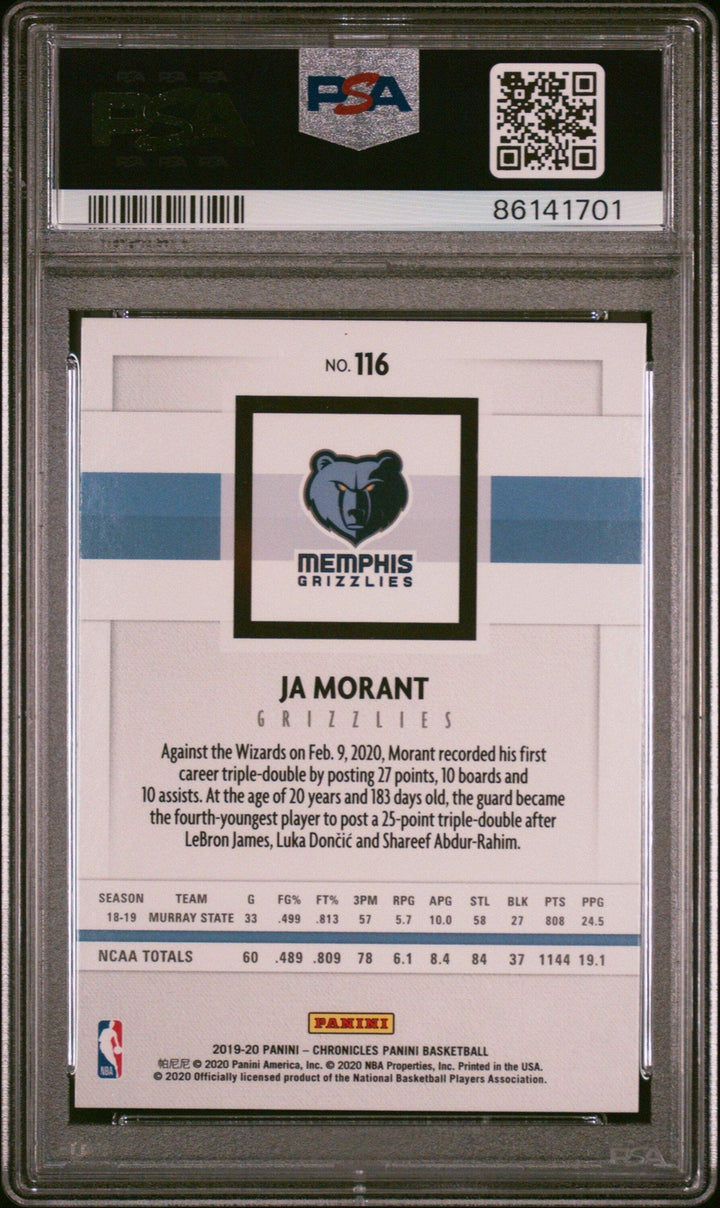 Graded 2019 Panini Chronicles Ja Morant #116 Pink Rookie Basketball Card PSA 9