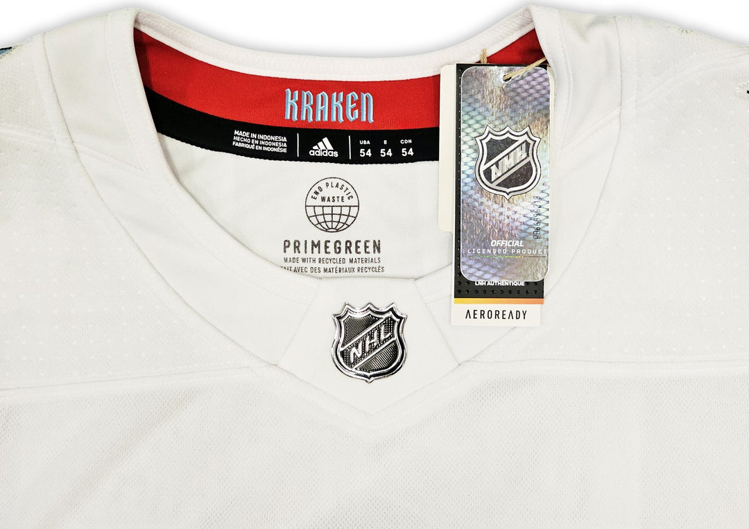 Kraken Matty Beniers Auto White Adidas Jersey Size 54 2023 Calder #/50 Fanatics