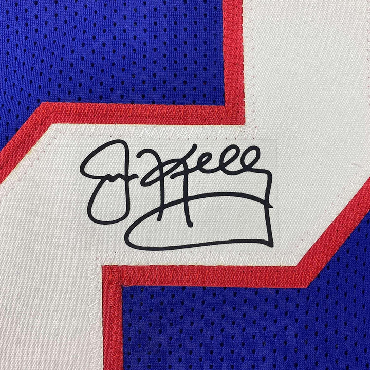 Framed Facsimile Autographed Jim Kelly 33x42 Buffalo Blue Reprint Laser Jersey