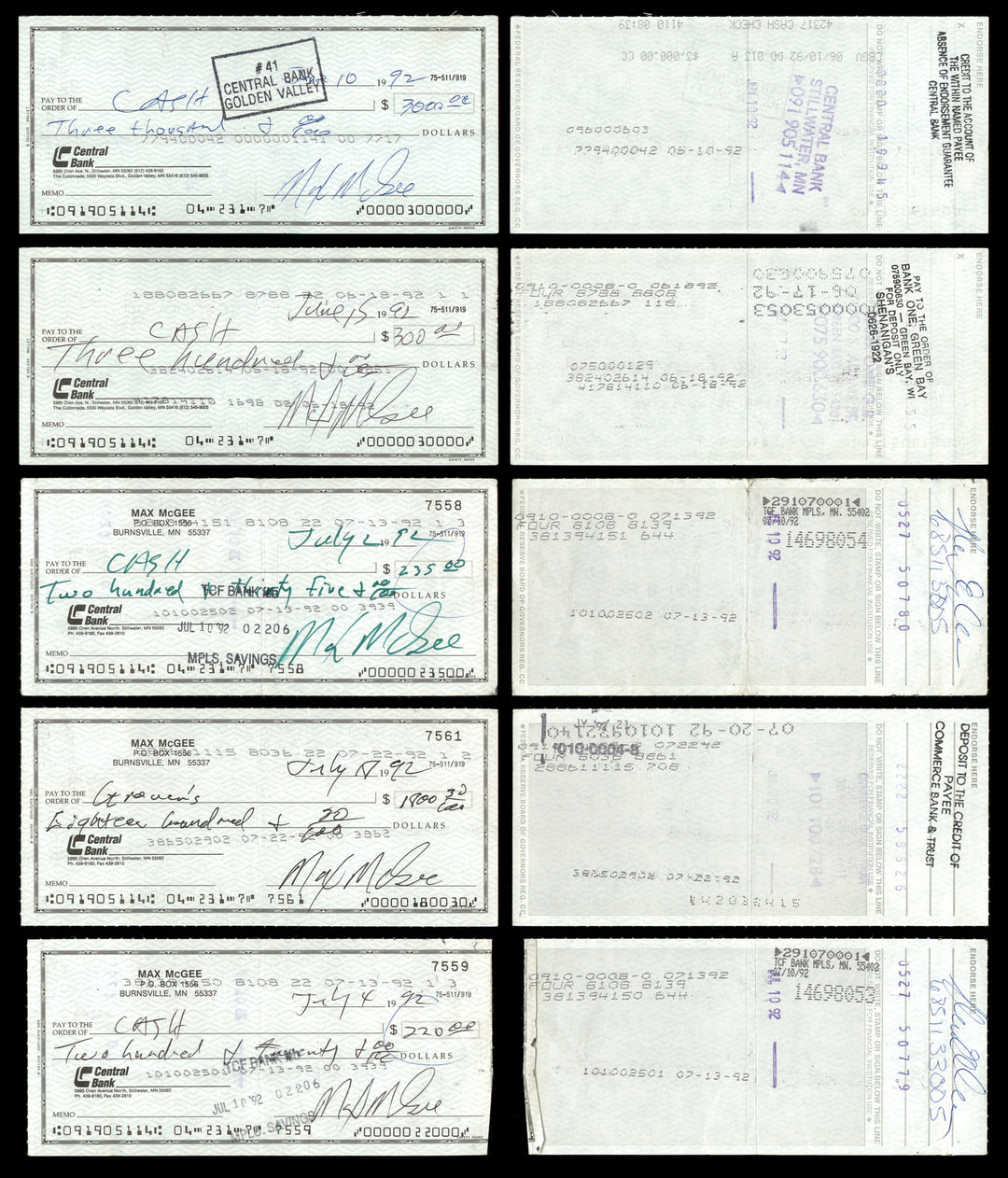 Max McGee Autographed Signed 2.75x6 Check Lot of 50 Green Bay Packers 174046