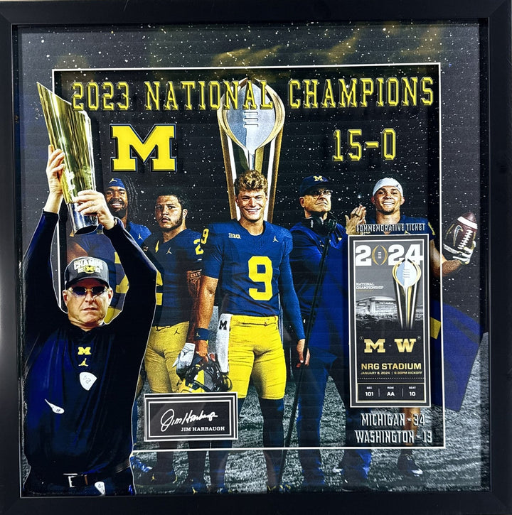 2023 National Champions Michigan CFP 3D Photo Framed 22x22 Jim Harbaugh McCarthy