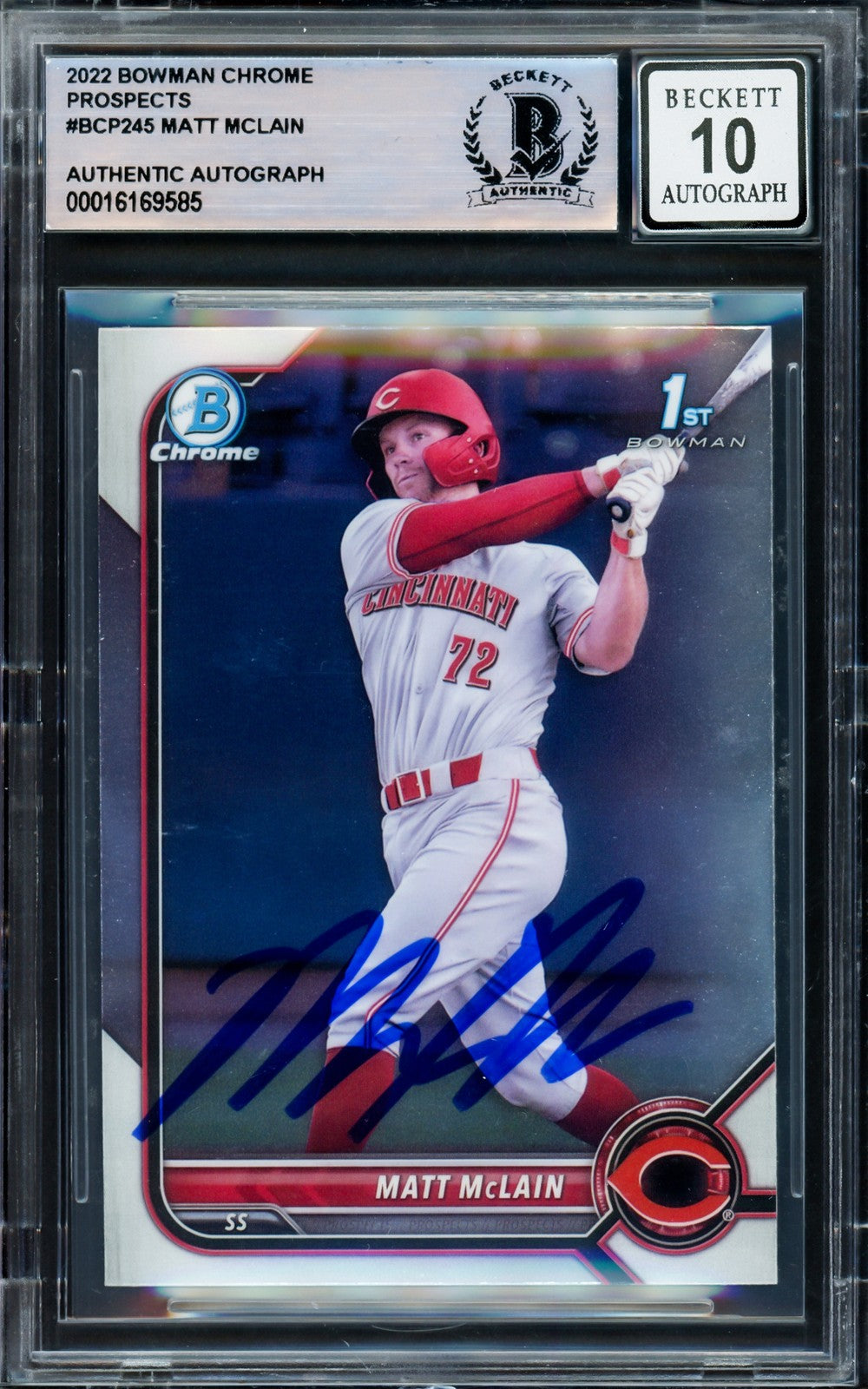 Matt McLain Signed 2022 1st Bowman Chrome RC BCP245 Reds Auto GM 10 Beckett