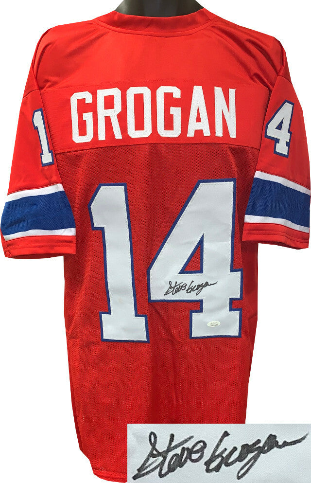Steve Grogan signed Red TB Custom Stitched Pro Style Football Jersey XL- JSA