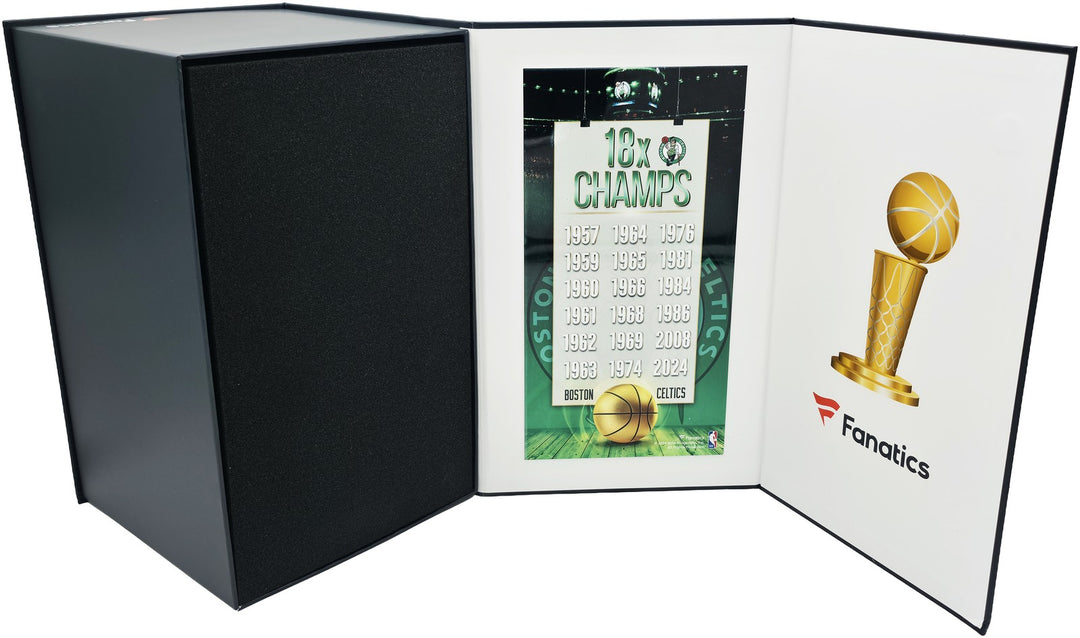 Larry Bird Auto Gold Fanatics Mini Trophy Celtics "18x Champ" Box Plaque Beckett
