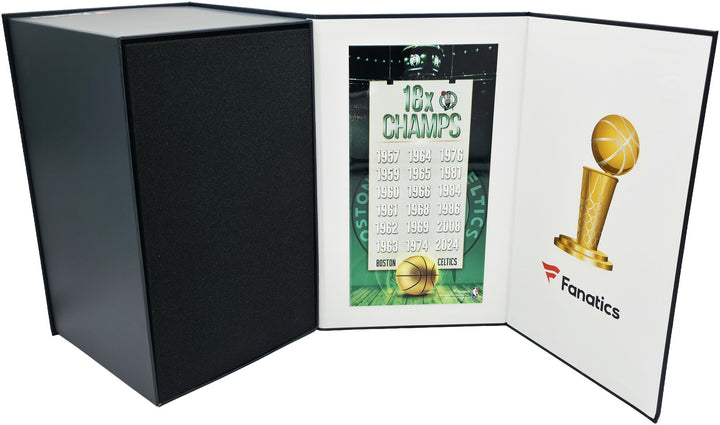 Larry Bird Auto Gold Fanatics Mini Trophy Celtics "18x Champ" Box Plaque Beckett