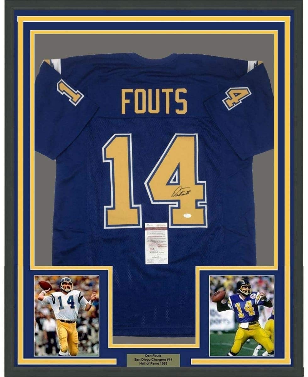 Framed Signed Dan Fouts 35x39 San Diego Royal Blue Jersey JSA COA