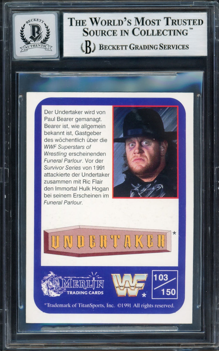 Undertaker Signed 1991 Merlin WWF German Card 103 Sig 10 Small Crease Beckett