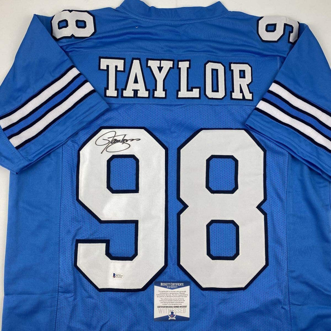 Autographed/Signed Lawrence Taylor North Carolina UNC Blue College Football Jers