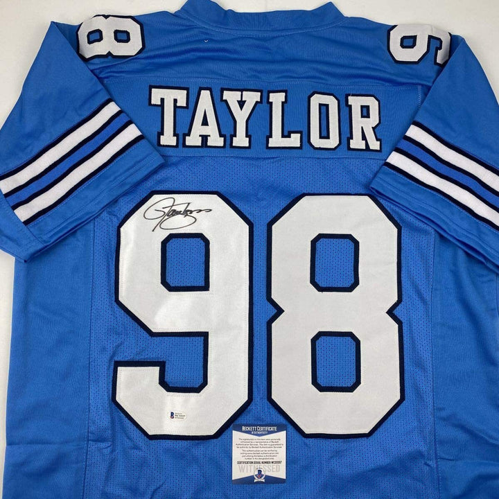 Autographed/Signed Lawrence Taylor North Carolina UNC Blue College Football Jers