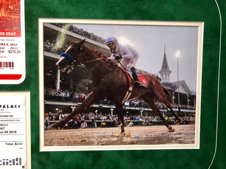 Mike Smith Triple Crown Framed Signed 8x10 Photo Justify COA PSA/DNA w/ Ticket