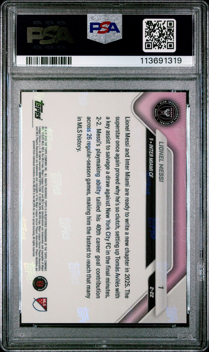 Graded 2025 Topps Now Lionel Messi #1 40 Goal Contributions Card PSA 10