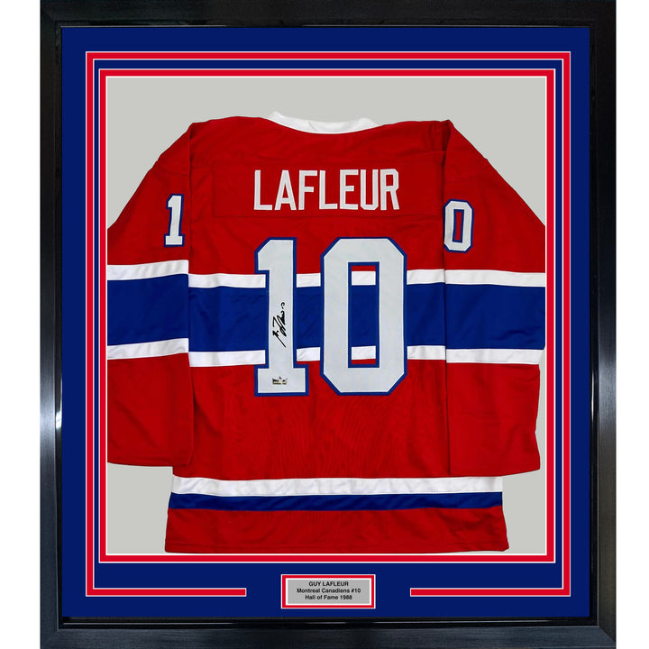 Framed Facsimile Autographed Guy LaFleur 35x39 Montreal Red Reprint Jersey