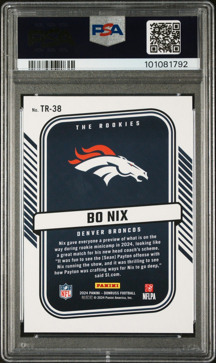 Graded 2024 Panini Donruss Bo Nix #TR38 The Rookies Rookie Card PSA 10