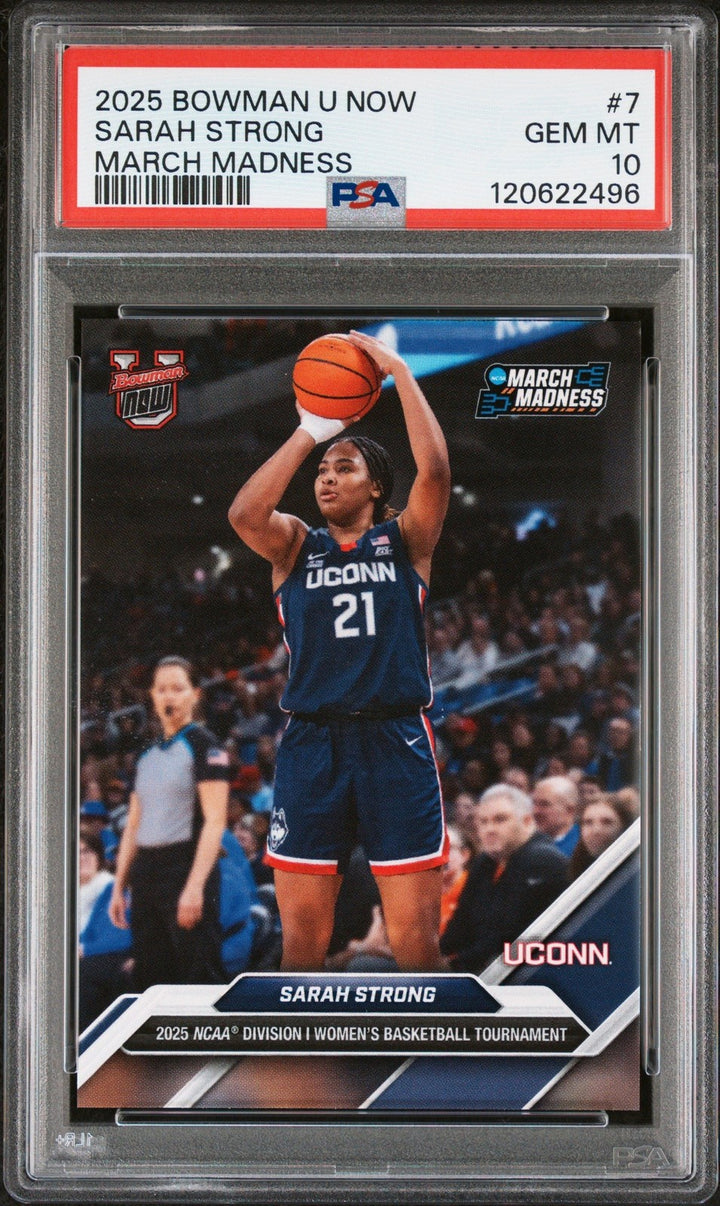 Graded 2025 Bowman U Now March Madness Sarah Strong #7 RC Card PSA 10