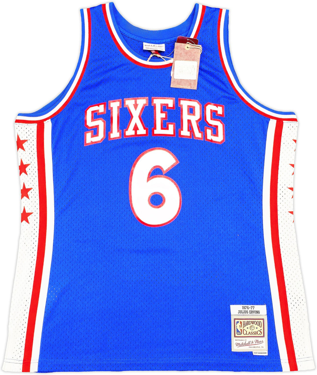 76ers Julius Dr J Erving Auto Blue Mitchell Ness Swingman 76 Jersey HOF 93 BAS