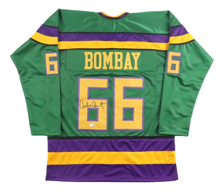 Emilio Estevez Mighty Ducks Signed Green Bombay Hockey Jersey JSA QR Holo