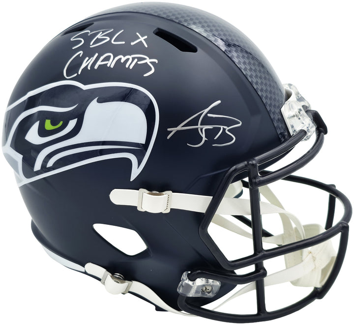 AJ Barner Auto Seahawks Blue Full Sz SB LX Champions Logo Speed Rep Helmet