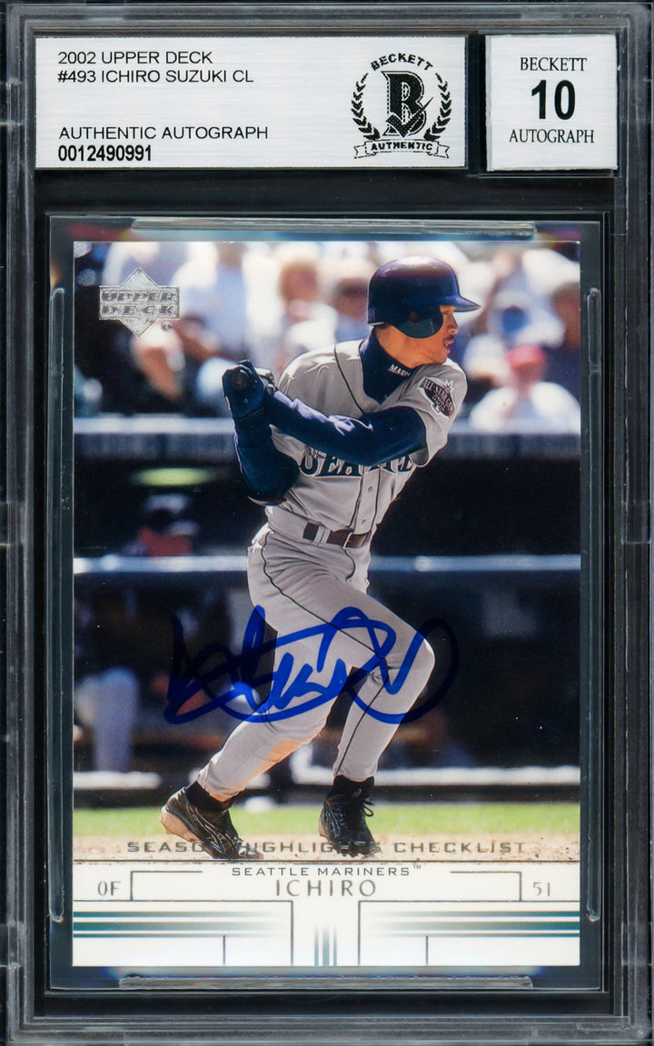 Ichiro Suzuki Signed 2002 Upper Deck Card 493 Mariners Auto GM 10 Beckett