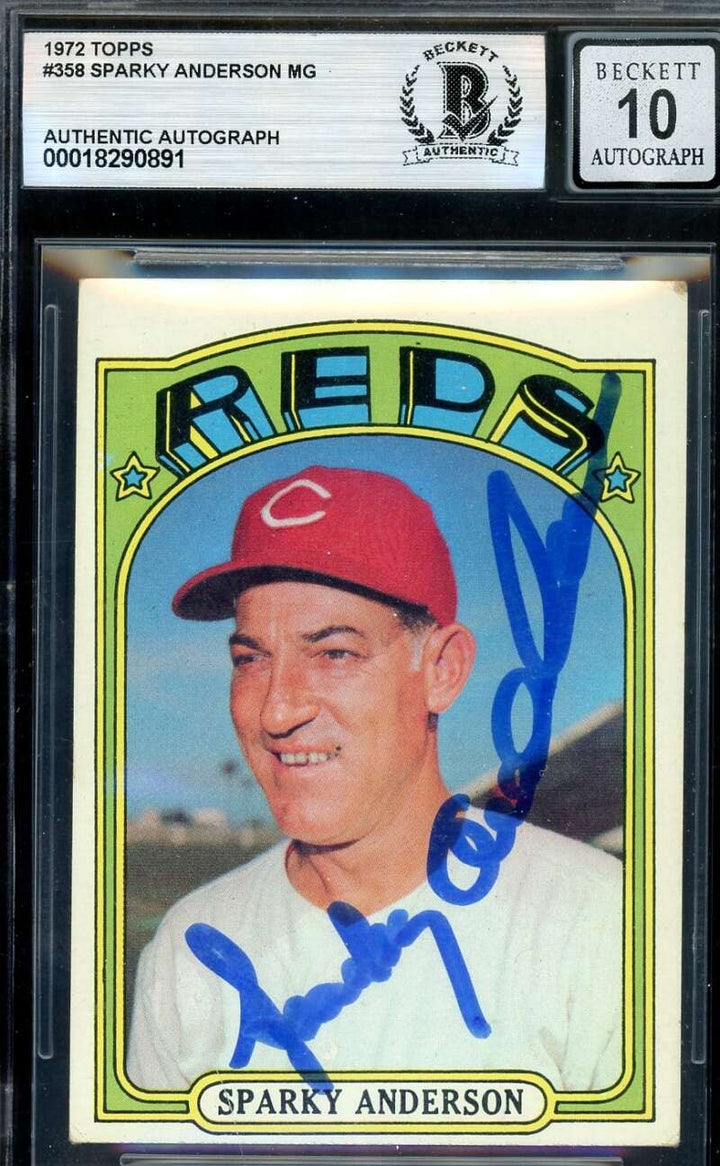 Sparky Anderson Gem Mint 10 Beckett BAS Signed 1972 Topps Autograph