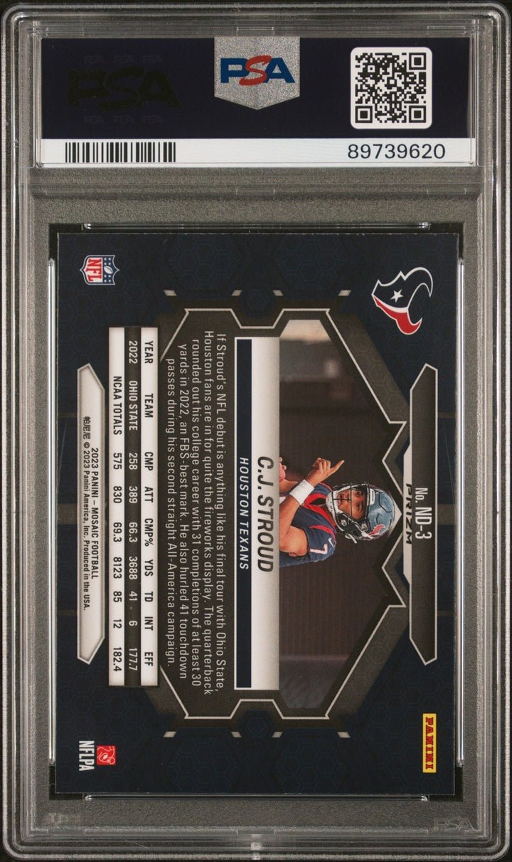 Graded 2023 Panini Mosaic CJ Stroud #ND3 Reactive Blue RC Card PSA 10