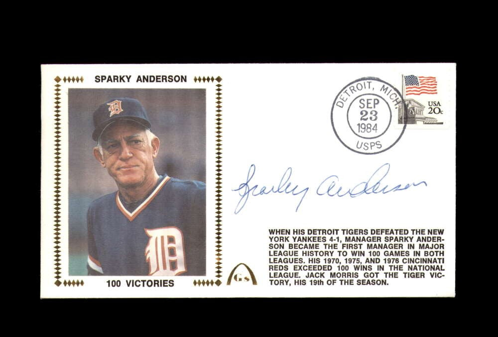 Sparky Anderson PSA DNA Signed FDC 1984 First Day Cover Cache 100 Victories Auto