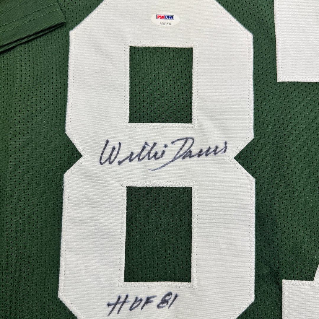 Autographed/Signed Willie Davis HOF 81 Green Bay Green Football Jersey PSA COA