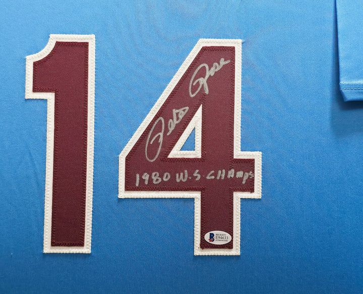 Pete Rose Signed Framed Phillies Jersey "1980 WS Champs" Beckett